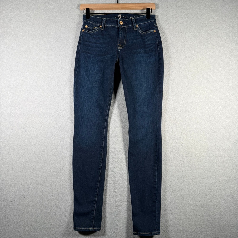7 For All Mankind The Skinny Jeans Dark Indigo Stretch Denim Size 26